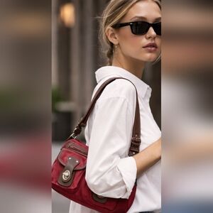 Y2K Nevada Mini Shoulder Bag •Dark Pink  Canvas • Vintage Cargo Style